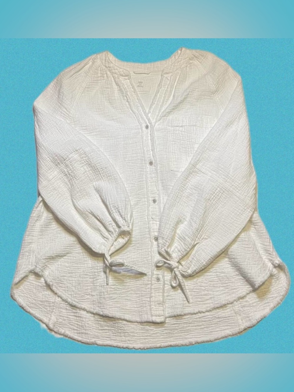 Aerie 100% cotton white gauzy breezy flowy breathable textured Blouse TieCuffs S